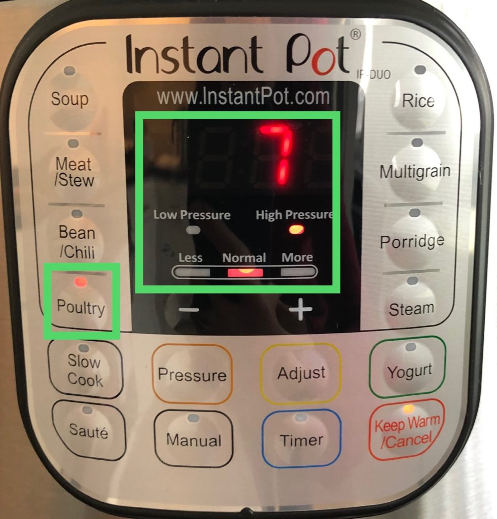 Instant Pot instelling voor [Poultry] - 7 minuten